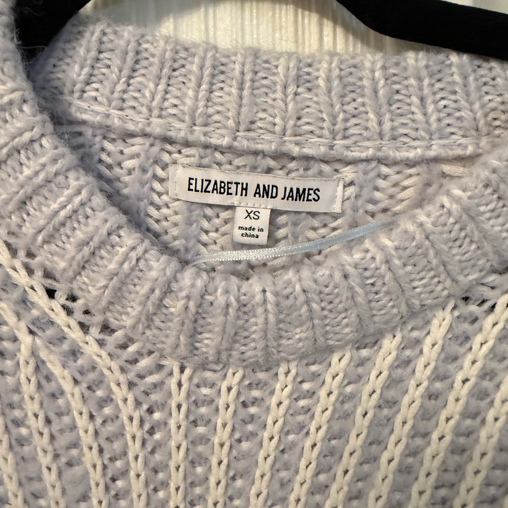 Elizabeth and James Blue Crew Neck Sweater with Ribbed Knit
